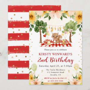 Invitation Pique-nique d'anniversaire pour enfants écureuil d