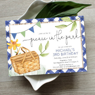Invitation Pique-nique dans le parc été bleu garçon fête d'an