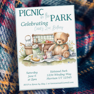 Invitation Pique-nique dans le Park Cute Bear Anniversaire