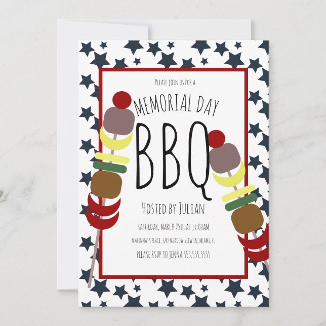 Invitation Pique-nique de barbecue du Memorial Day (Devant)