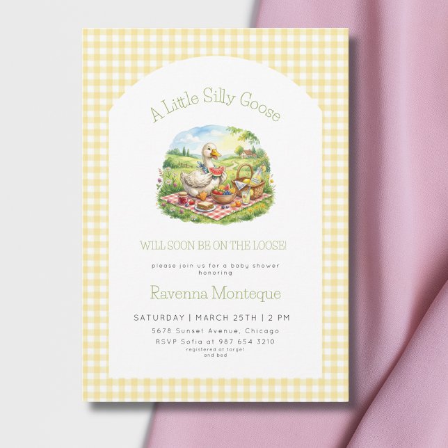Invitation Pique-nique de bébé Silly Goose Jaune Gingham Show (Créateur téléchargé)