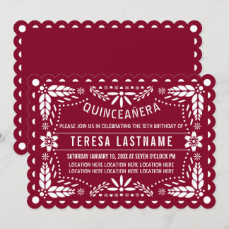 Invitation Pique-nique de Bourgogne rouge et blanc Quinceañer