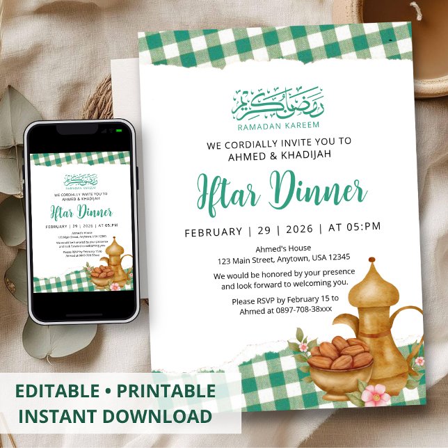 Invitation Pique-nique de dîner Iftar Gingham Rustique Ramada (Créateur téléchargé)