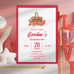 Invitation Pique-nique de Fille Anniversaire aux Fraises