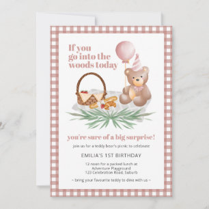 Invitation Pique-nique de l'ours rose Teddy : 1er anniversair