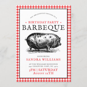 Invitation Pique-nique de porc Vintage  Barbecue d'anniversai