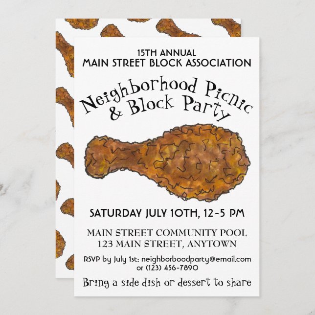 Invitation Pique-nique de poule poêlée Partie de l'ensemble d (Devant / Derrière)