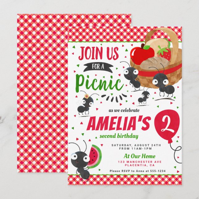 Invitation Pique-nique d'été dans le parc Fête d'anniversaire (Devant / Derrière)
