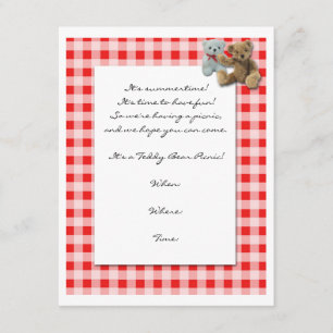 Invitation Pique-nique d'ours en peluche avec nappe rouge et