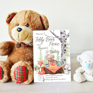 Invitation Pique-nique d'ours en peluche boisés animaux fête