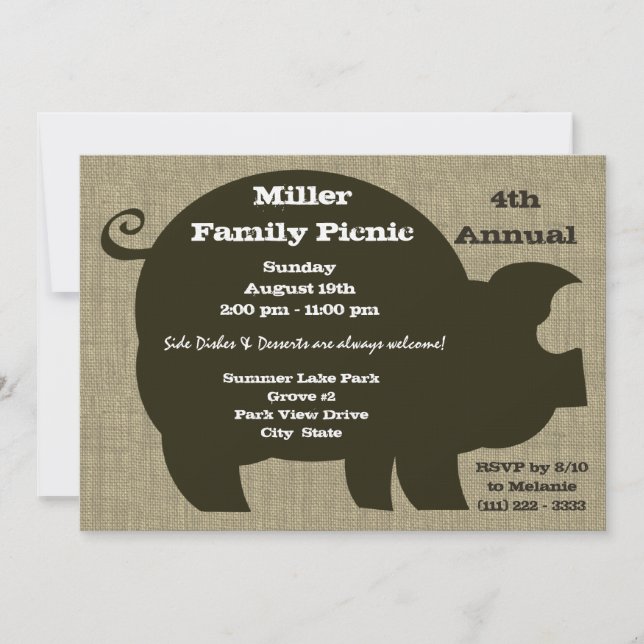Invitation Pique-nique et barbecue Brown Hog (Devant)