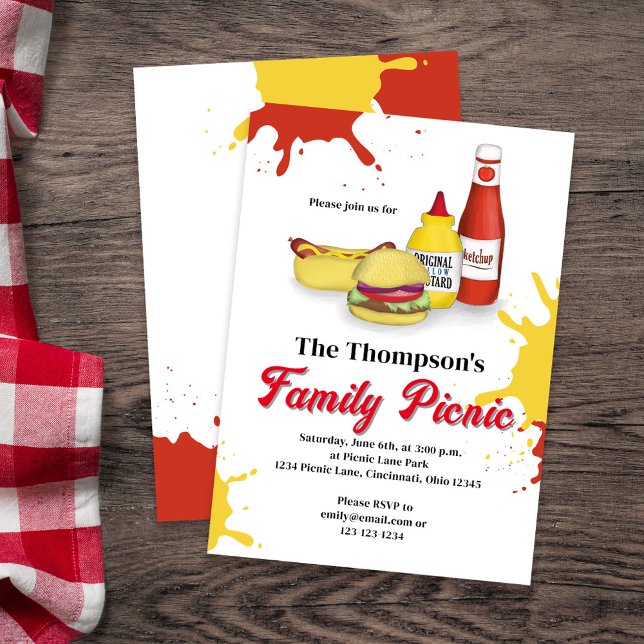 Invitation Pique-nique Famille Été BBQ Personnalisé (Family picnic whimsical invitations)