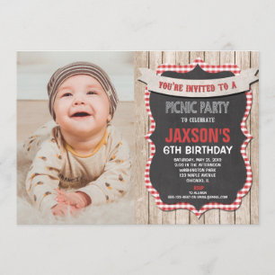 Invitation Pique-nique fête anniversaire rouge blanc en vichy