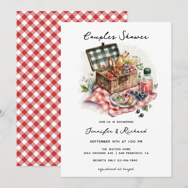 Invitation Pique-nique |  Fête de couples rustique (Devant / Derrière)