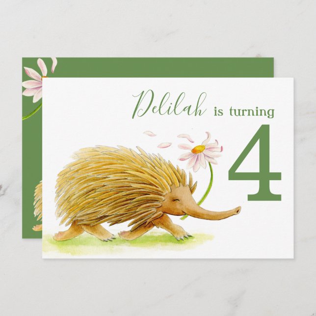 Invitation Pique-nique nature echidna 4e anniversaire invitat (Devant / Derrière)