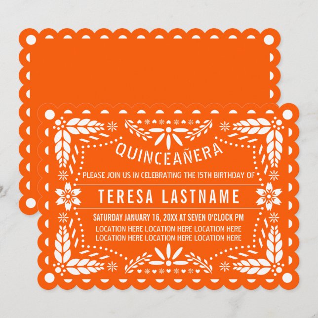 Invitation Pique-nique orange et blanc vif Quinceañera (Devant / Derrière)