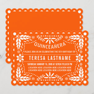 Invitation Pique-nique orange et blanc vif Quinceañera