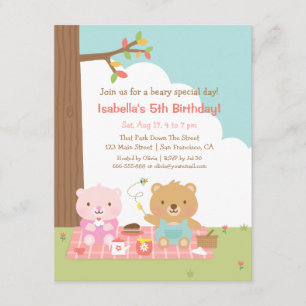 Invitation Pique-nique ourson mignon fête d'anniversaire d'en