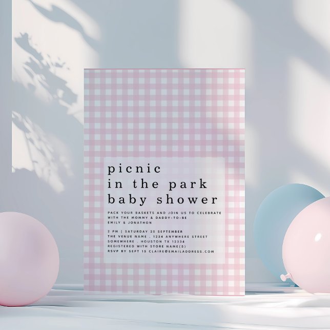 Invitation Pique-nique Park Pink En vichy Baby shower (Créateur téléchargé)