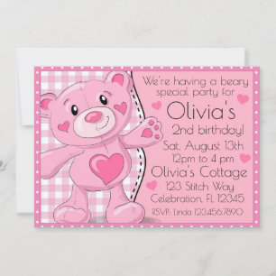 Invitation Pique-nique Pink Teddy Bear Filles Anniversaire
