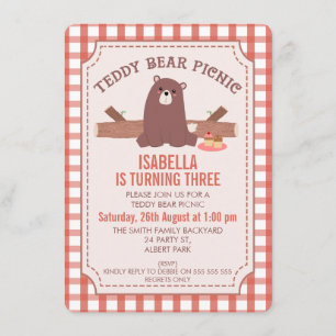 Invitation Pique-nique Plaid Teddy Bear