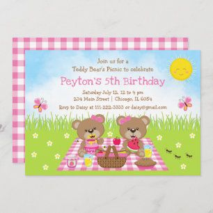 Invitation Pique-nique rose de Teddy Bear En vichy anniversai
