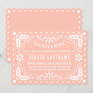 Invitation Pique-nique rose et blanc de papillon Quinceañera