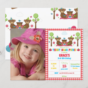 Invitation Pique-nique Teddy Bear 1er Birthday Boy Girl Photo