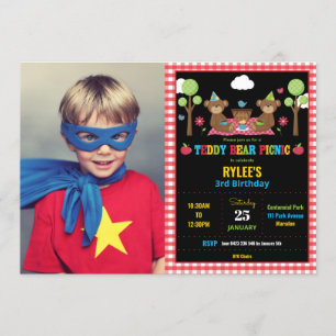 Invitation Pique-nique Teddy Bear 1er Birthday Girl Boy Photo
