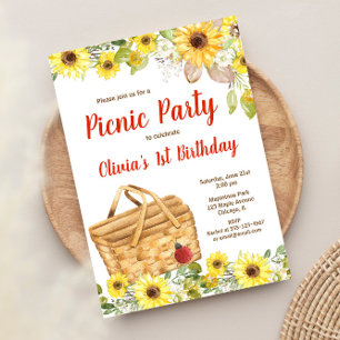 Invitation Pique-nique tournesol fête été fille anniversaire