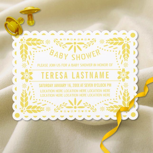 Invitation Pique picado baby shower jaune, blanc (Créateur téléchargé)