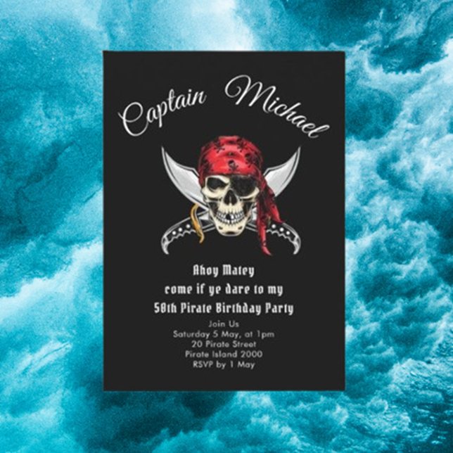 Invitation Pirate 50e fête d'anniversaire (Celebrate a milestone with our fun and festive Pirate 50th Birthday Party Invitation.)