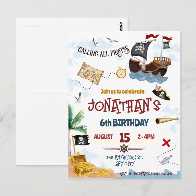 Invitation pirate à télécharger instantanément (Devant / Derrière)