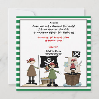 Invitation Pirate anniversaire de enfant de la frontière vert