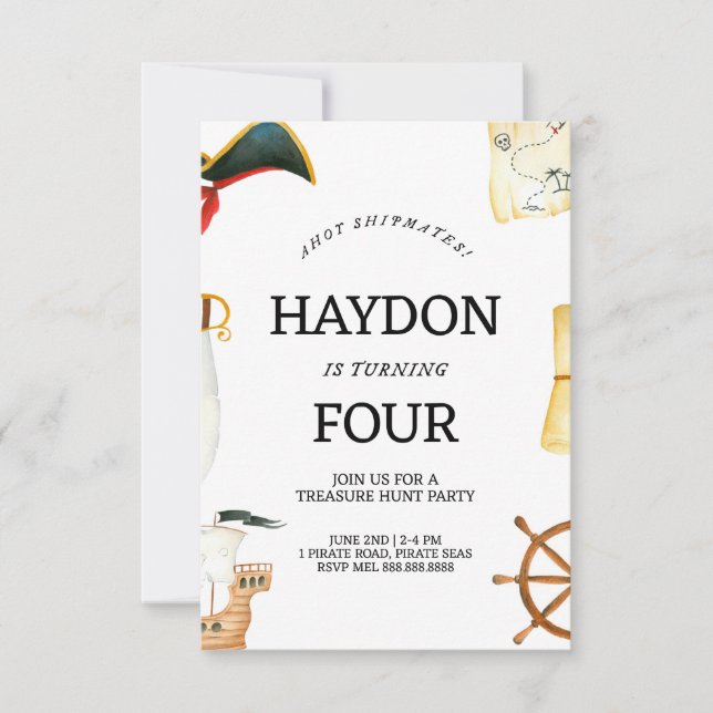 Invitation Pirate Anniversaire Pour Enfants (Devant)
