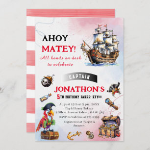 Invitation Pirate aquarelle fête d'anniversaire