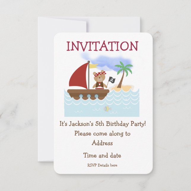 Invitation Pirate Bear sur la haute mer Anniversaire Invitati (Devant)