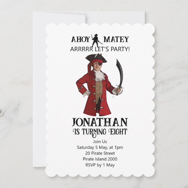 Invitation Pirate Birthday Red Boy thème (Devant)