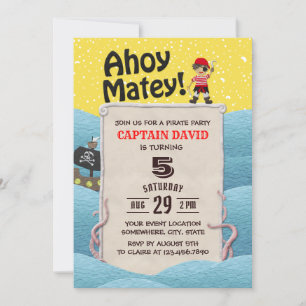 Invitation Pirate Botte Octopus Ahoy Matey Fête d'anniversair
