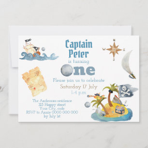 Invitation Pirate Capitaine Cute Premier Anniversaire