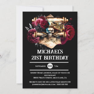 Invitation Pirate crâne 3D goth roses halloween adultes