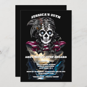 Invitation Pirate crâne femme grotte trésor soirée