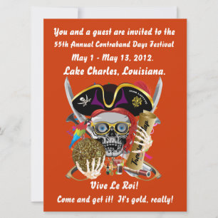 Invitation Pirate Days Lake Charles, Louisiane. 30 couleurs
