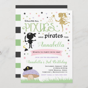 Invitation Pirate de fée d'invitation d'anniversaire de lutin