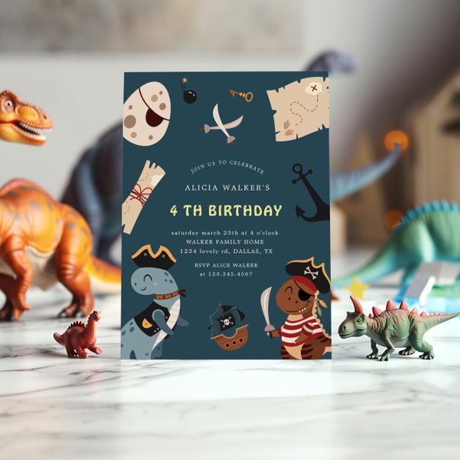 Invitation Pirate Dinosaur fête Animaux Anniversaire de enfan (Créateur téléchargé)