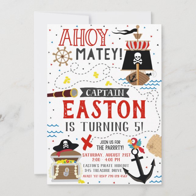 Invitation pirate garçon fête d'anniversaire Invit (Devant)