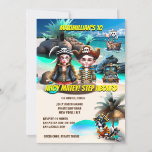 Invitation Pirate garçon fille chien trésor île vaisseau fant