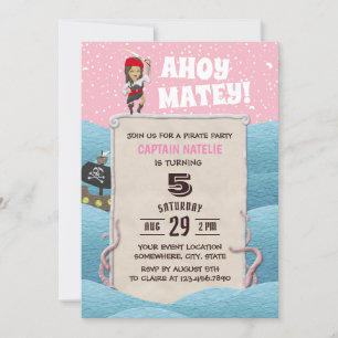 Invitation Pirate Girl Octopus Ahoy Matey fête d'anniversaire