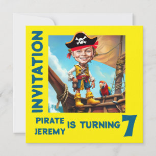 Invitation Pirate Jaune Personnalisé 7e Caricature Bois Anniv