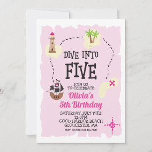 Invitation pirate pour 5ème anniversaire rose